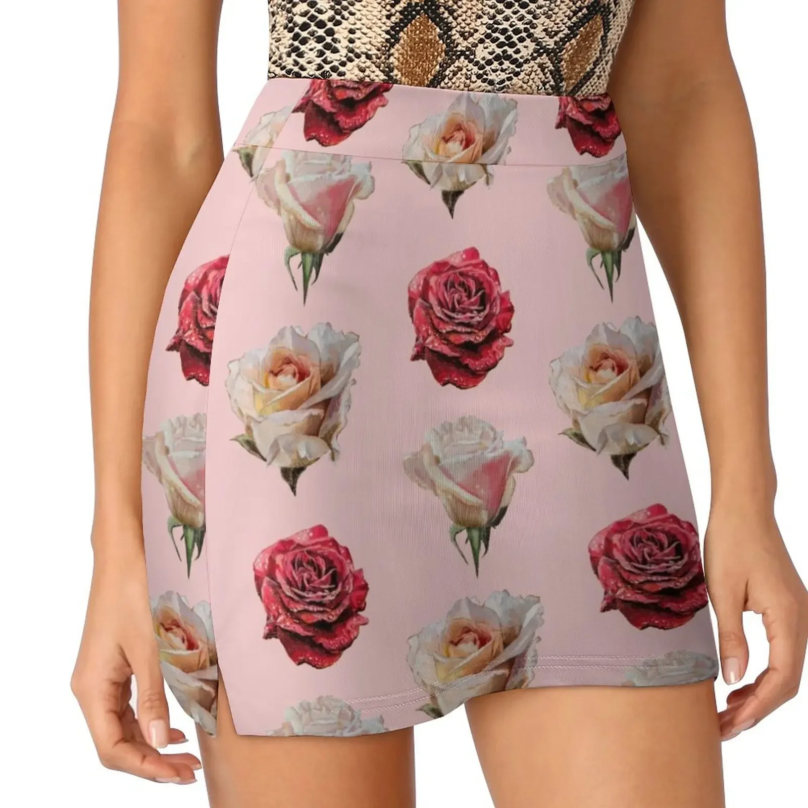 

Roses A Pattern of Flowers Mini Skirt Summer skirt mini denim skirt
