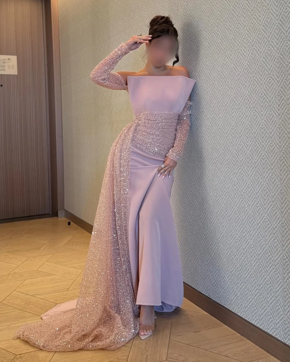 

Customized Exquisite Jersey Pleat Sequined Mermaid Strapless Long Dresses Bespoke Occasion Fashion Matching