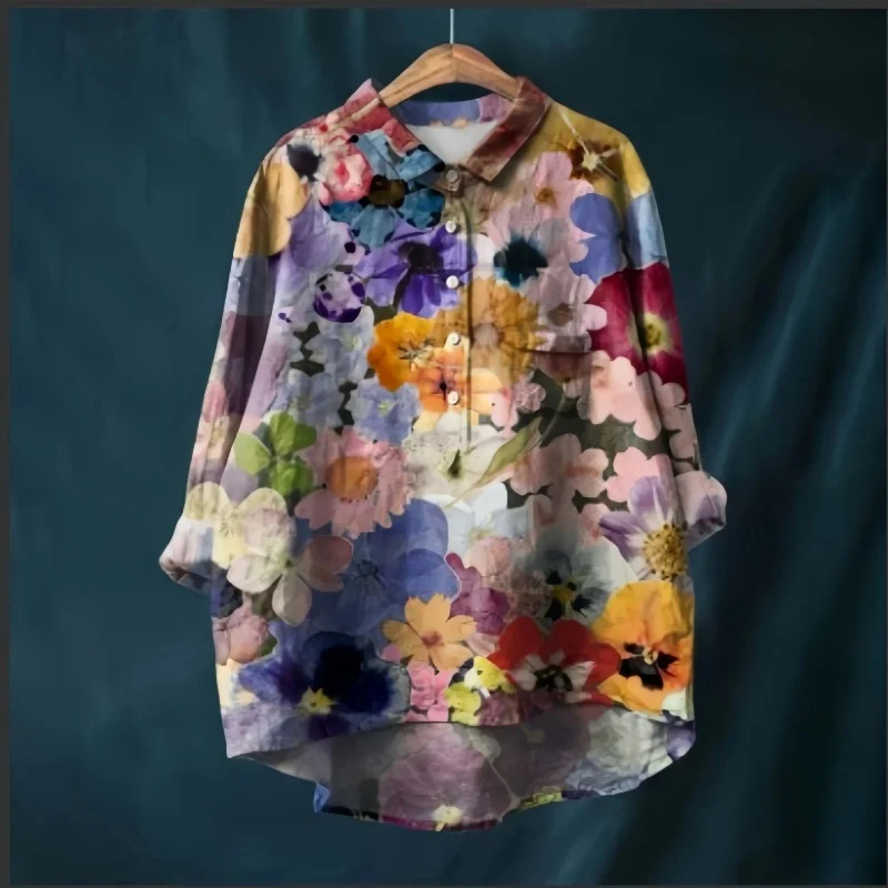 

Vintage Floral Printed Blouse Women Long Sleeve Spring Half Button Lapel Collar Chic Shirts 2026 Summer Holiday Tunics