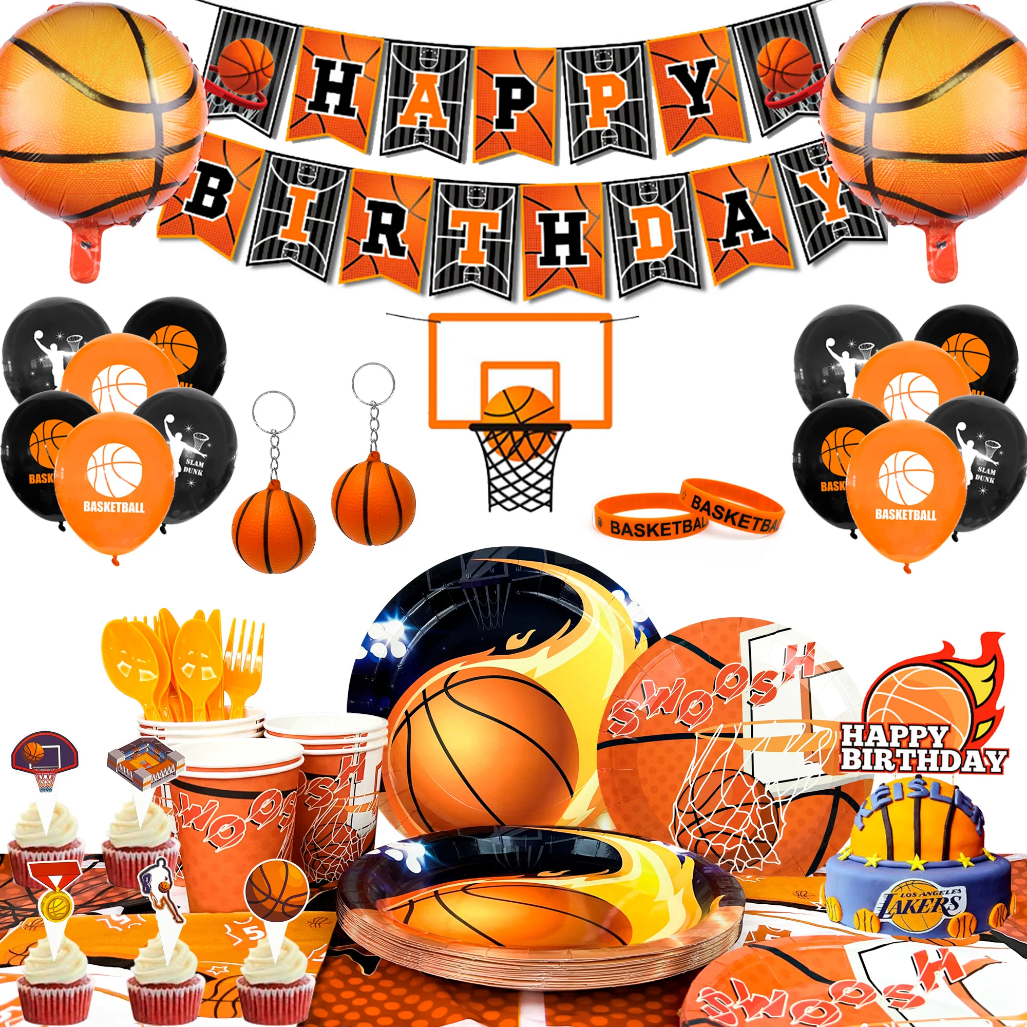 Basketball Birthday Decorations,160pcs Basketball Party Supplies and Decorations Set -Balloons Banner Tablecloth Plates ect