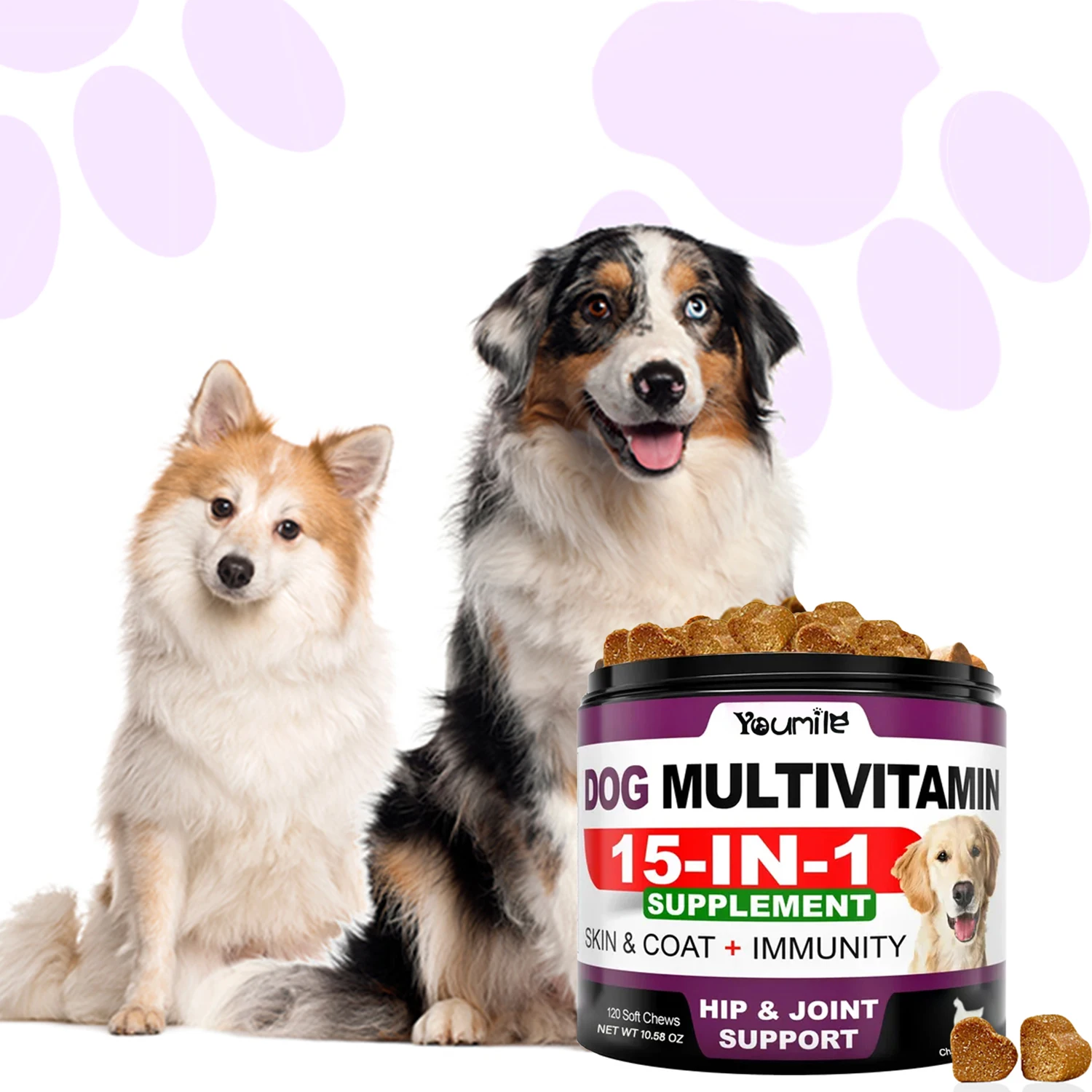 Dog Vitamin Supplement 15-in-1 Dog Multivitamin, Vitamins for Dogs Hip Joint, Skin & Gut Health, Immune System, Improve Mobility