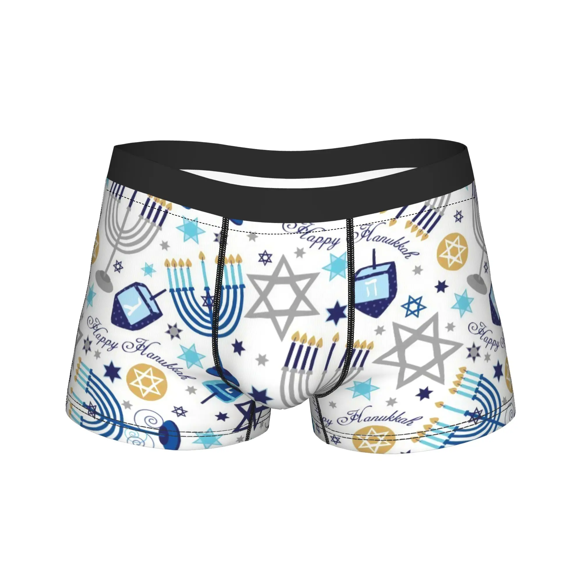 Hanukkah Star of David Men's Underwear Menorah Candle Boxer Briefs Shorts Panties Printed Polyester Underpants for Homme S-XXL