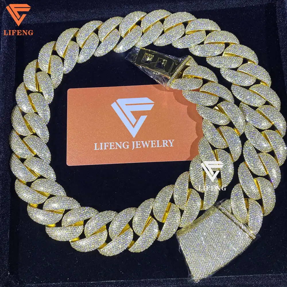 New Fashion Design 25 Mm Ice Out Bubble Chain Moissanite Diamond Cuban Link Chain 925 Sliver Hip-hop Necklace for Men