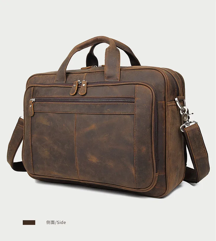 High Quality Genuine Leather Men Briefcase Business Bag Crazy Horse Leather Large 17'inch Laptop Bag Male Portfolio Office Case