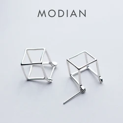 Modian New Design Geometric 3D Square Cube Stud Earrings for Women Authentic 925 Sterling Silver Stylish Minimalism Jewelry Gift
