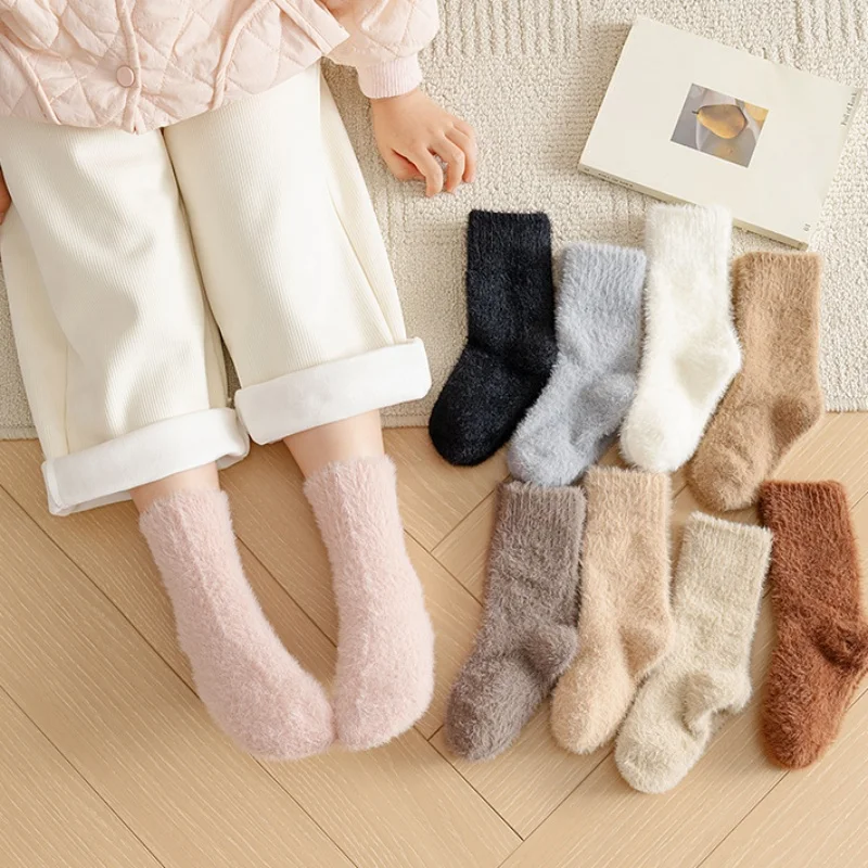 

Warm Furry Kids Sock Chic Simplicity Solid Color Plush Calf Sock for Baby Autumn Winter Warm Cotton for 1-12 Year Children Sock