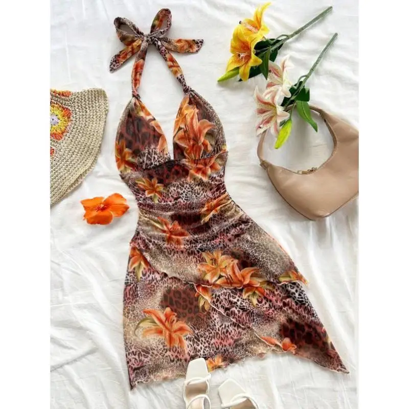 

Summer Floral Leopard Print Pleated Dr B 6449 Sle Cross-Border Design Strapl Casual Sportswear Set Seven Sve