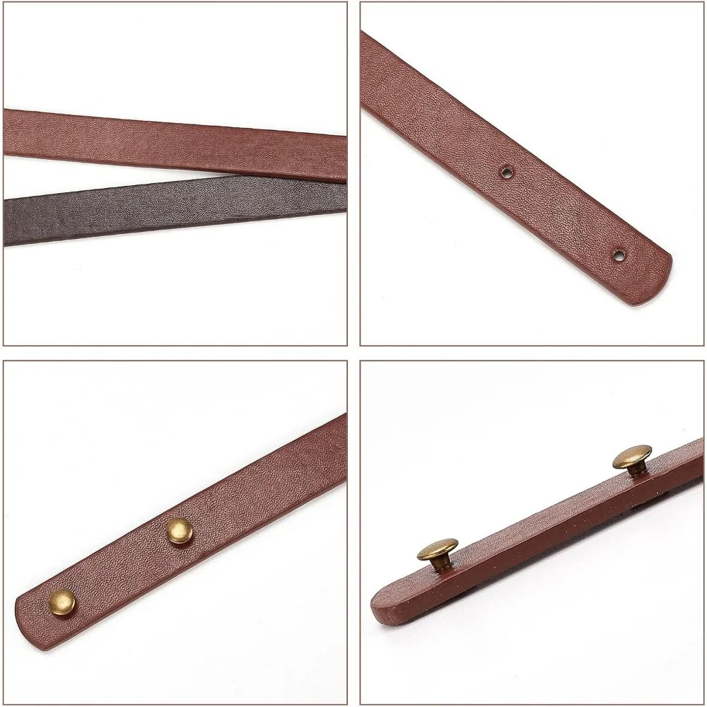 2 Sets 2 Colors Faux Leather Bag Handles with Iron Rivets 60x1.85cm PU Leather Bag Strap Replacement Dark Brown and Coconut