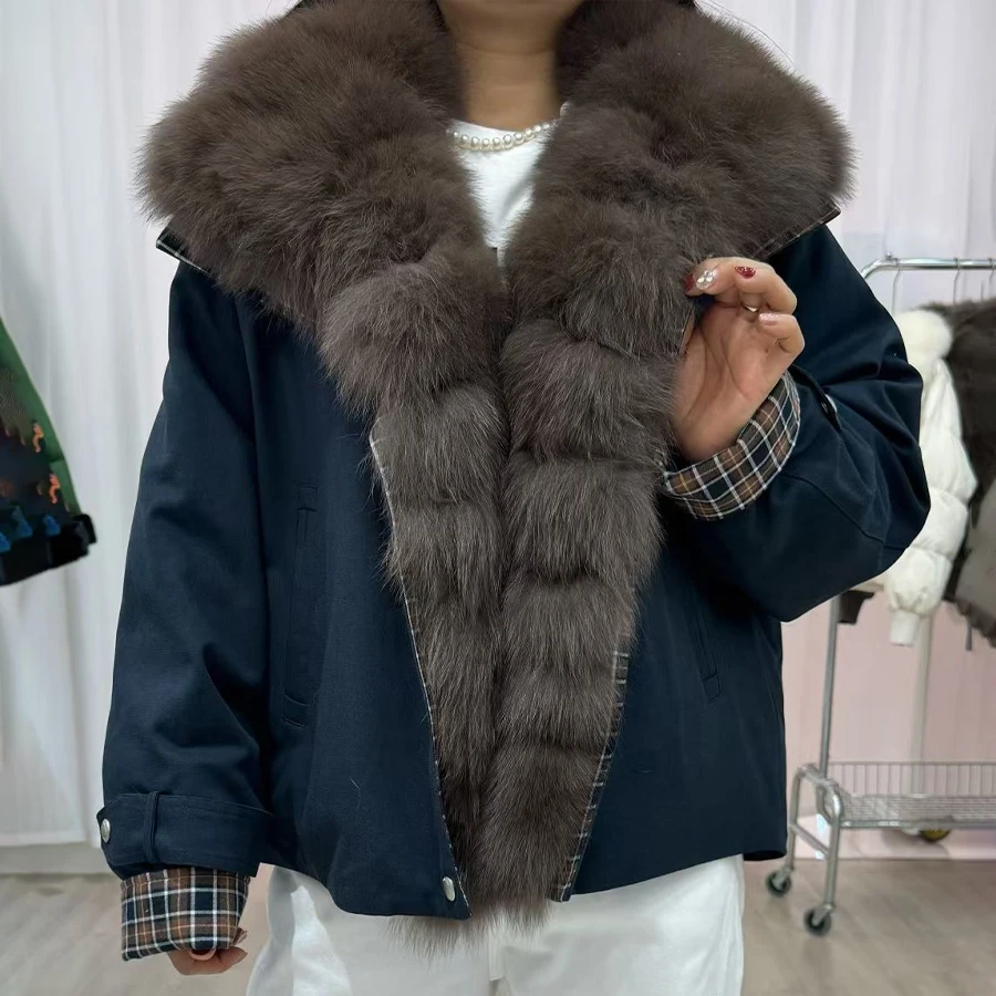 Real Fox Fur Coat With Lapel Genuine Fur Down Coats With Fox Fur Trim Warm Goose Down Coats  Luxury Woman Winter Jacket