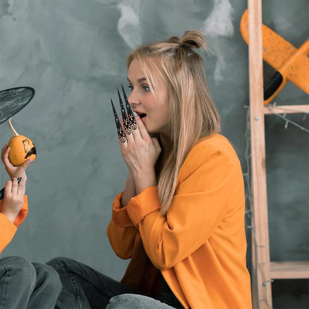 

30Pcs Halloween Costume Accessories Black Metal Fingertip Claw Nail Covers Ancient Style Adjustable Fit Cosplay Party Nails