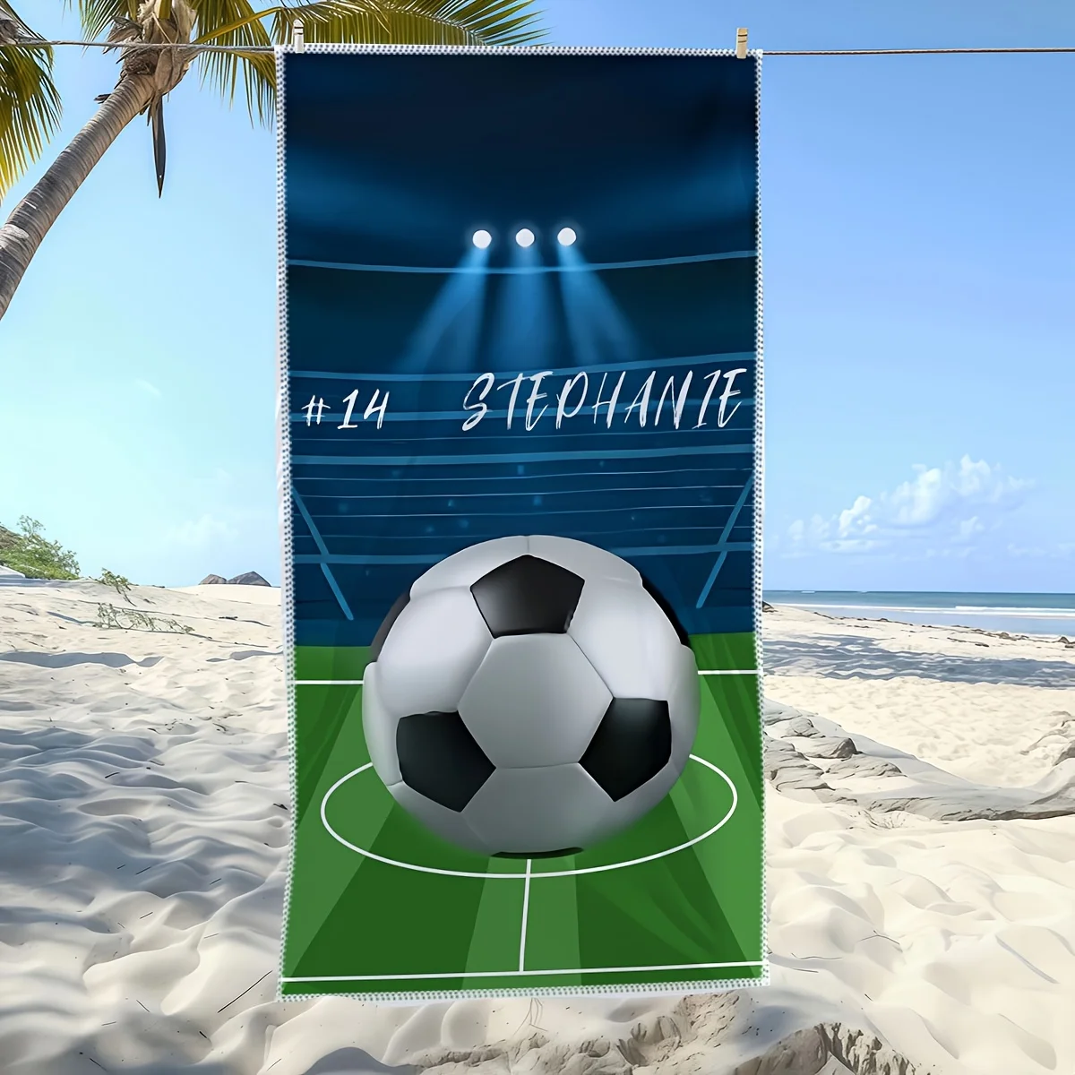 Custom Soccer Beach Towel Personalized Name Number Stadium 160x80cm Microfiber Bath Towels All Season Soft Absorbent Blanket