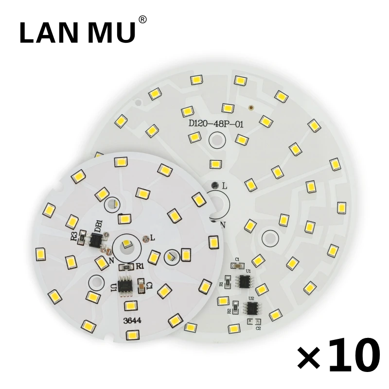 Chip de luz LED redonda para Downlight, 3W, 5W, 7W, 9W, 12W, 15W, 18W, SMD 2835, AC 220V-240V, foco de iluminación, 10 Uds.