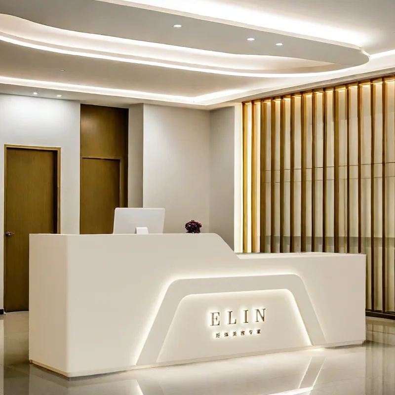 Receptionist Front Desk Salon Lectern Simple Counter Table Reception Cosmetics Elegant Office Aesthetic Luxurious Modern Atelier