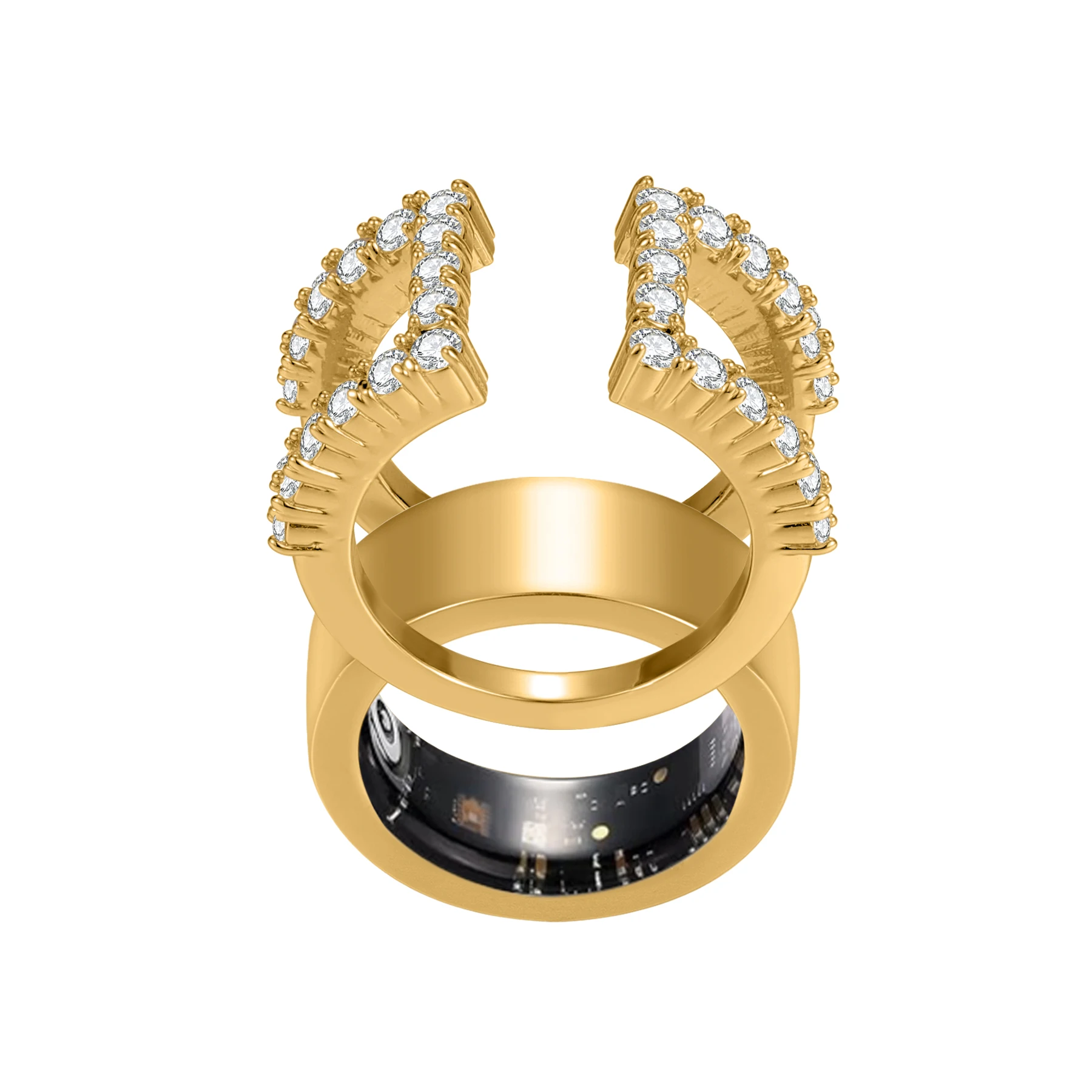 Cubic Zirconia Smart Ring Guard Compatible with Oura Gen 4 Gen 5 Double Row Open Wrap Ring Protector Accessory for Women and Men