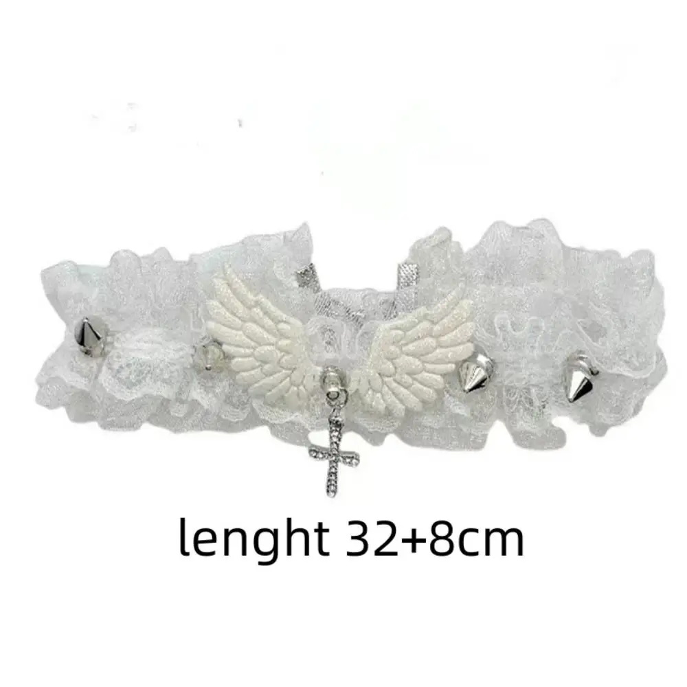 Gothic Black White Lace Lolita Collar Crystal Cross Pendant Angel Wings Rivet Choker Necklace for Women Egirl Y2K Jewelry Gifts