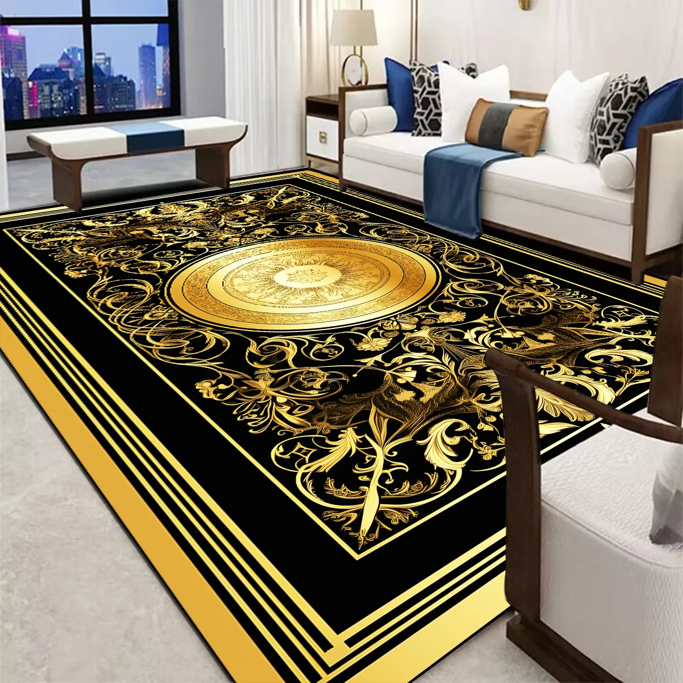 

Luxury Black Gold Carpet Living Room Decor Sofa Table Area Rug Senior Decoration Home Carpet Washable Parlor Floor Mat Carpete