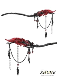 ZHUUHE Red Feather Hair Pins In Cyberpunk Style Are Party Gifts For Women Jewelry Accessories
