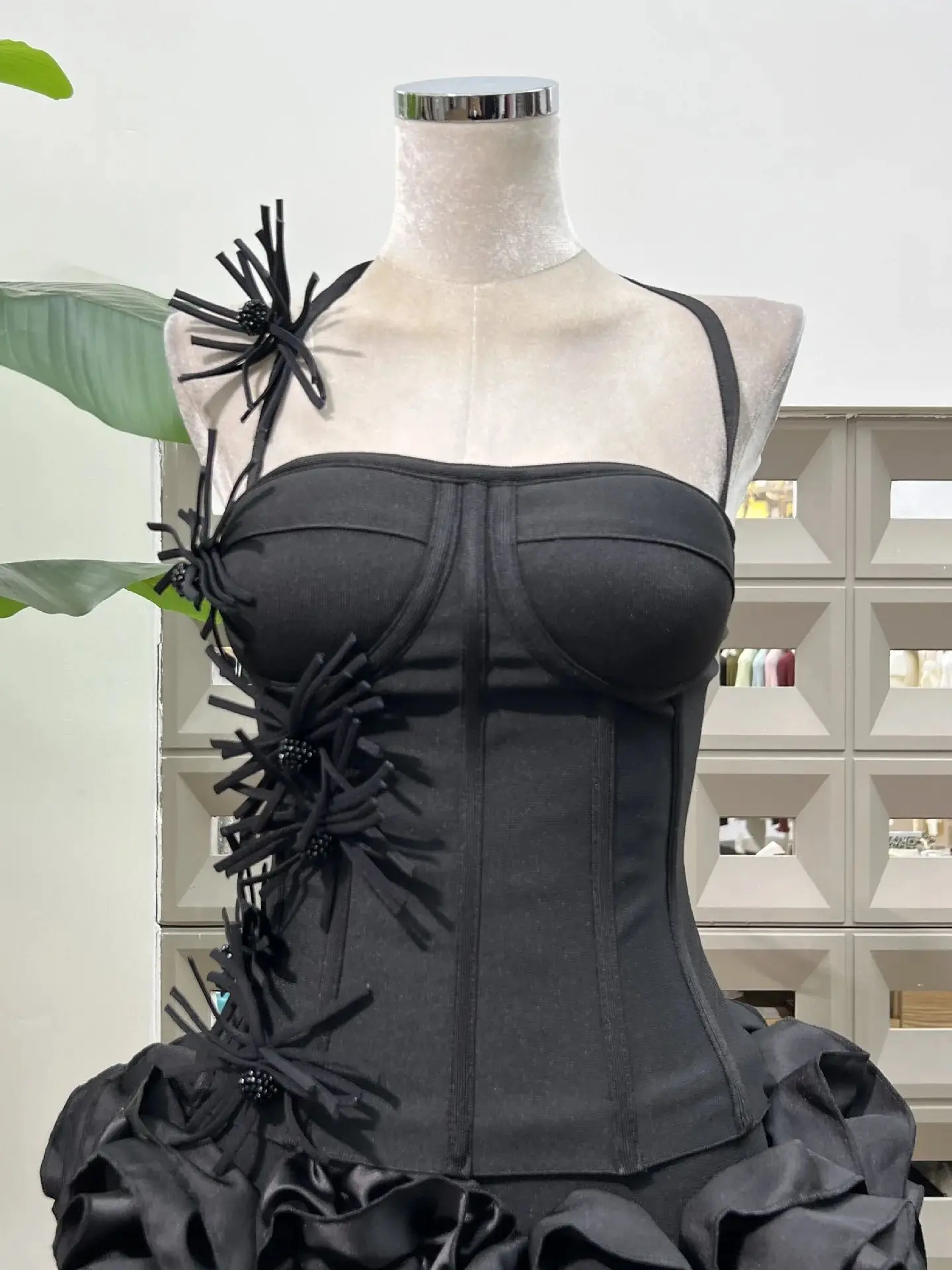 Bandage Tight Two Piece Flower Top Mini Skirt Sets Halter Knitted Nightclub Clothing Luxury Party Dress Women's Fashion Outfit