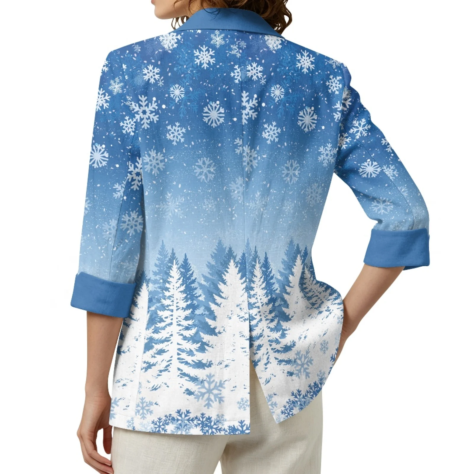 PENSTROLL Snowflake Theme Linen Style Layering Top Casual Cardigans for Women S-3XL