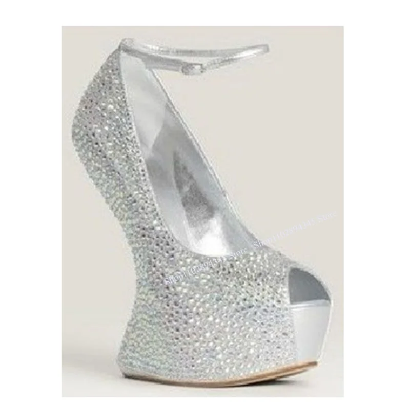 Silver Buckle Glitter Peep Toe Pumps piattaforma a cuneo ritagliata alla moda Sexy Cool Western Summer Woman Shoes Zapatillas Mujer