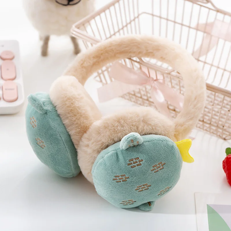 Cute Cartoon Fruit Girls Winter Warm Ear Muffs  Fluffy Fold Burger Shape Headphone Earmuffs Soft Cashmere Warmer Fake Fur Earlap