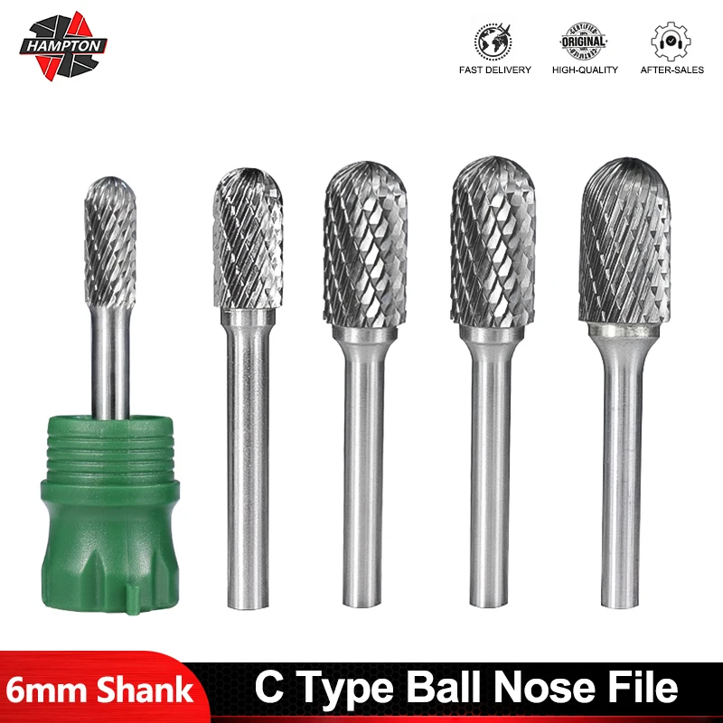 

1pc Tungsten Carbide Rotary File Burr Style 6mm Shank C Ball Nose Cylinder Mould Carving Tools Double Cut Milling Cutter Metal