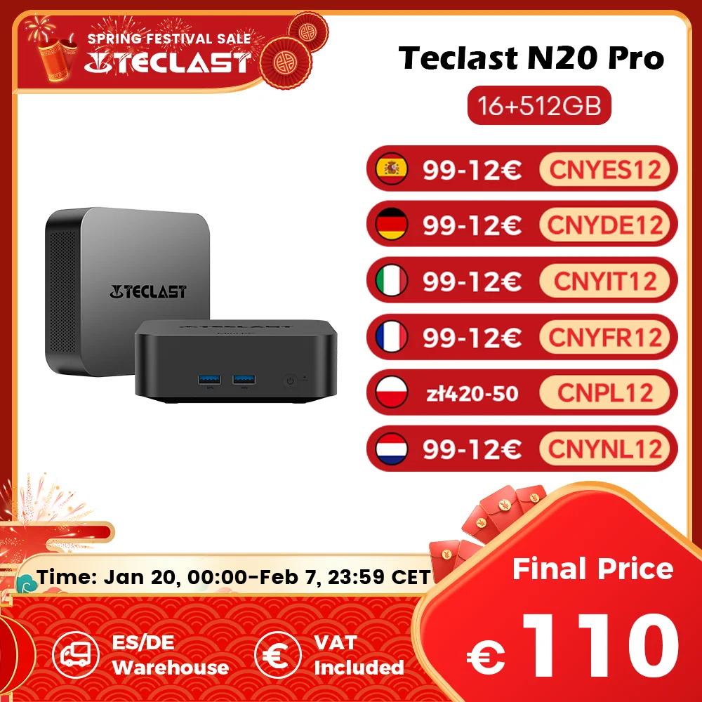 Teclast N20 Pro Mini PC Windows 11 Pro Intel N95 16GB RAM 512GB ROM support 4K Display * 3 Type C Wi-Fi 6 N20Pro Mini Computer