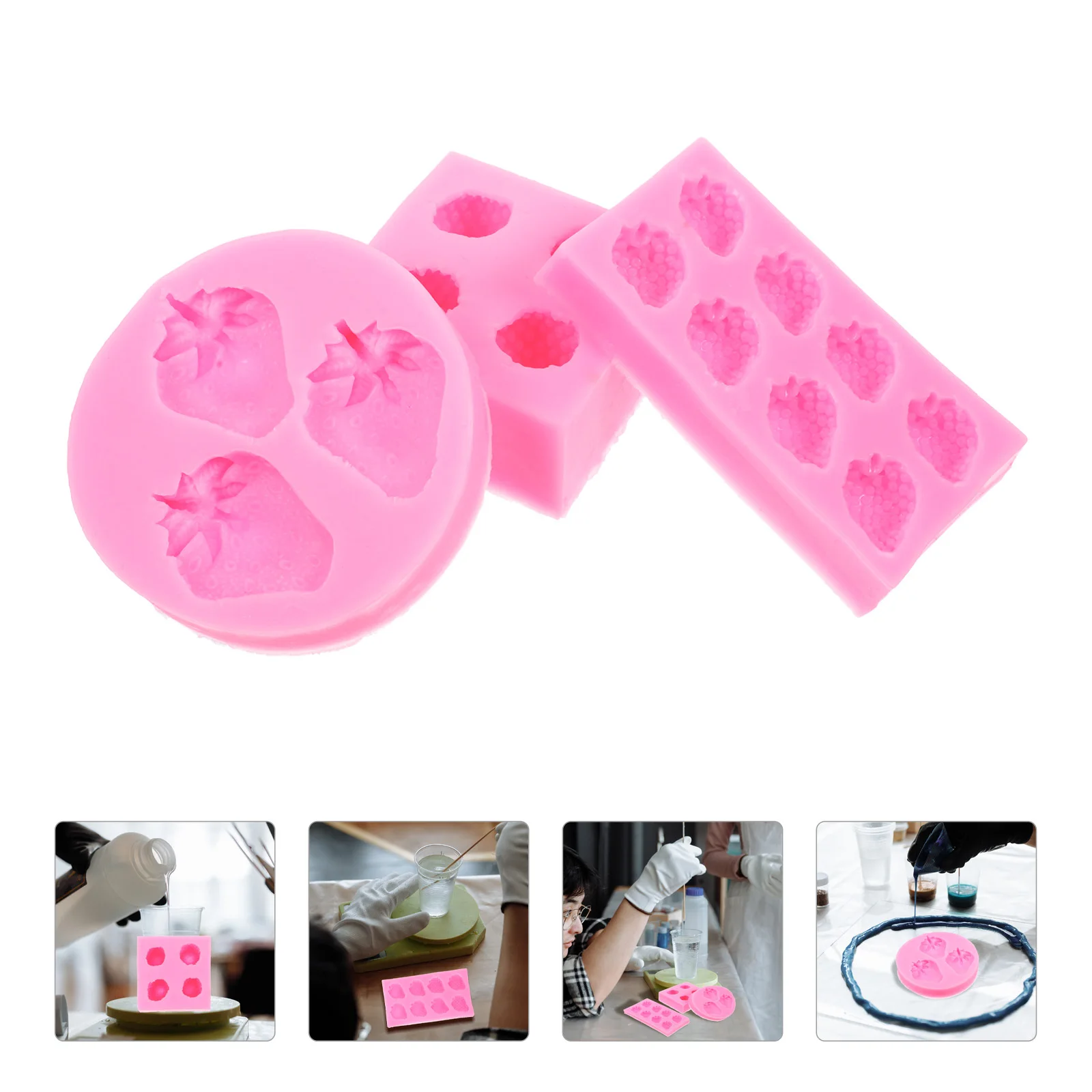 แม่พิมพ์ซิลิโคนรูปสตรอว์เบอร์รี 3 ชิ้น แบบยืดหยุ่น ใช้ซ้ำได้ สำหรับงานหล่อผลไม้ ทำเครื่องประดับอีพ็อกซี่ งานฝีมือ อุปกรณ์อบขนม น้ำหนักเบา พกพาสะดวก