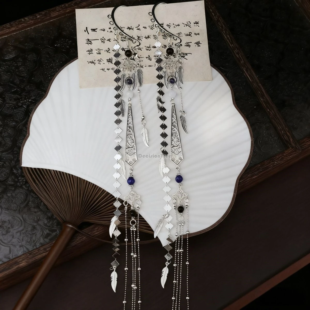 

2026 chinese retro national style earring hanfu accessory long coin element tassel ear pendant women men cosplay hanfu ear hook