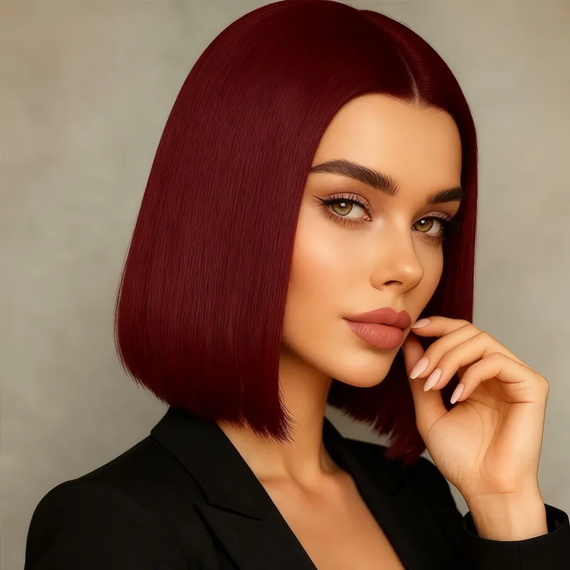 

Парик для вечеринки Essential Wine Red Синтетический парик BOBO 12-дюймовый средний сплит Музыкальный фестиваль Карнавальный женский парик