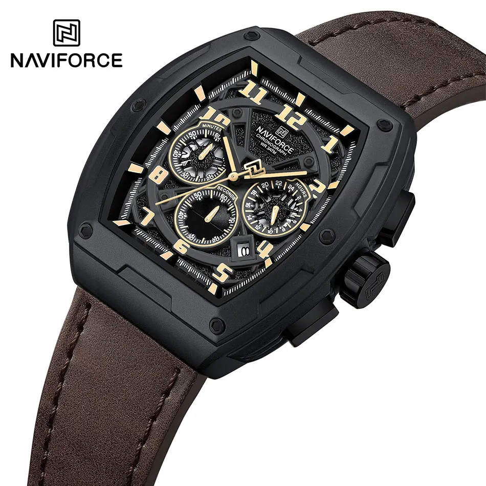 

NAVIFORCE Men's Watches Luxury Barrel Shape Quartz Wristwatch Waterproof Luminous Chronograph Watch for Men Top Brand Date Clock