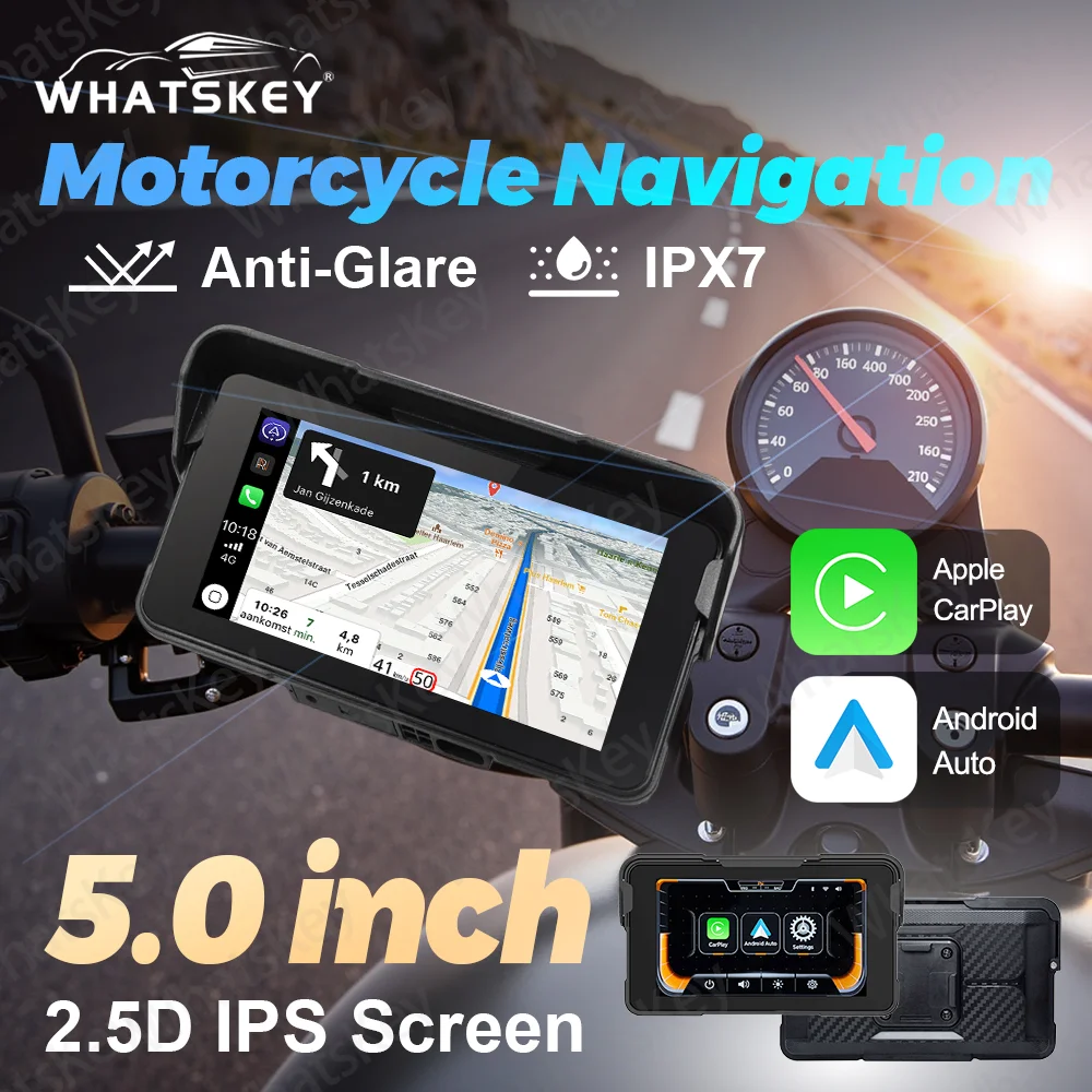 

5Inch Portable Touch Screen Motocycle GPS Wireless Carplay Waterproof Bluetooth Moto Navigation With Sunshade 800Nit Brightness
