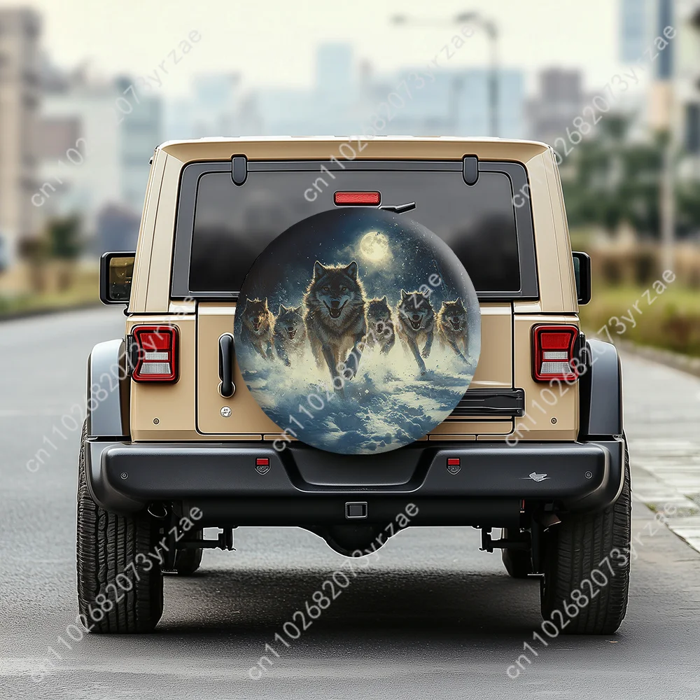 

Frost Moon Wolf March Various Models Spare Car Tire Cover Prevention Sand Dust rainwaterTire Cover Sturdy Durable Tire Covers