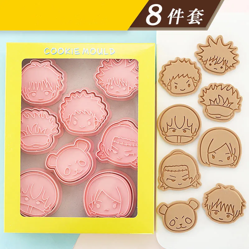 Home Kitchen Cookie Mold Cartoon Avatar Set of 8 Pieces with Stereoscopic Pressing Plastic DIY Cookie Party Baking Tools