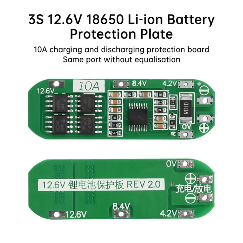 B27B Li- 12.6V 3S 18650 Battery Protection Board 10A Discharge Functionality Same Port No Equalization