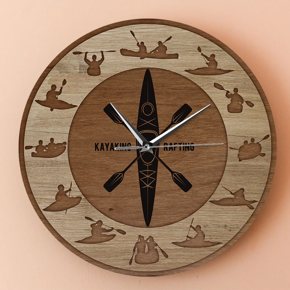 Symmetrical Kayaking Printed Wall Clock Canoeing Silent Swept Wall Watch Rafting Wall Art Outdoors Lover Kayak Enthusiast Gift