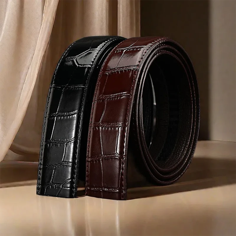 Fashion Men's Belt Without Buckle High-End Crocodile Pattern Business Belt for Male Men's Casual Accessories