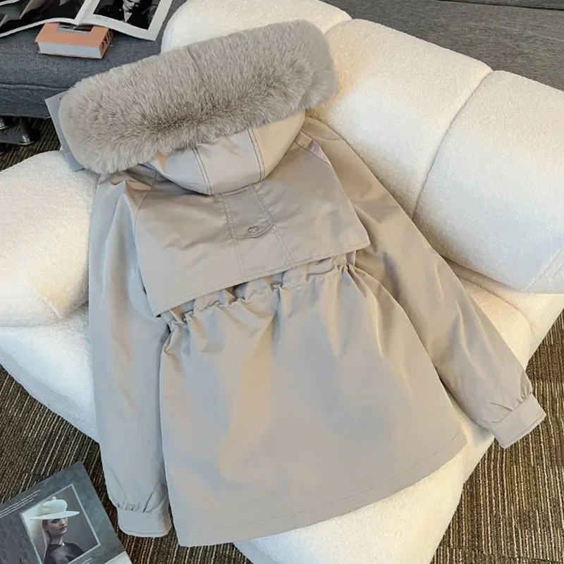 2025 Cappotto imbottito con cappuccio per il tempo libero Capispalla invernale da donna caldo e solido addensato con fodera in pile Cappotto da lavoro da donna