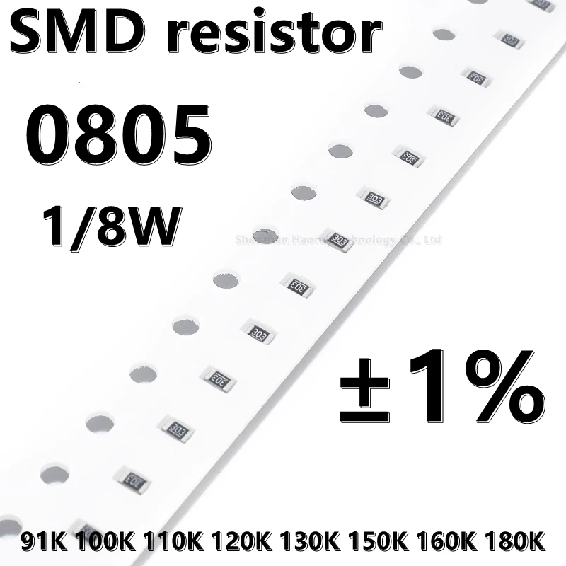 ตัวต้านทาน0805 SMD คุณภาพสูง (100ชิ้น) 1% 91K 100K 110K 120K 130K 150K 160K 180K 1/8W 2.0มม. * 1.2มม.