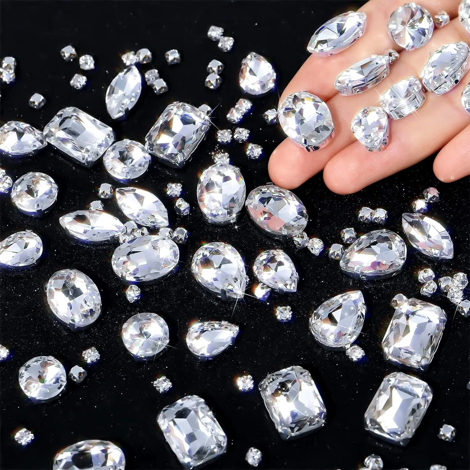 100 Pcs Glass Rhinestones Flat Mixed Shape Rhinestones Clear Flat Back Rhinestones for Clothes Shoes DIY Crafts