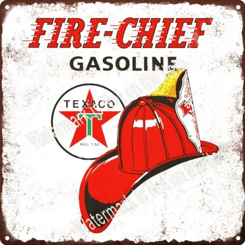 TEXACO FIRE CHIEF GASOLINE SUPER FIREMAN HAT GAS Metal Sign 12x12