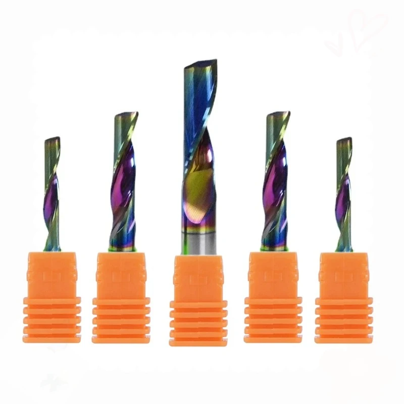 

1 Piece 5A Single Flute for Aluminum Milling Cutter DLC Coated Colorful Aluminum Profile Composite Cutting Head Engraving