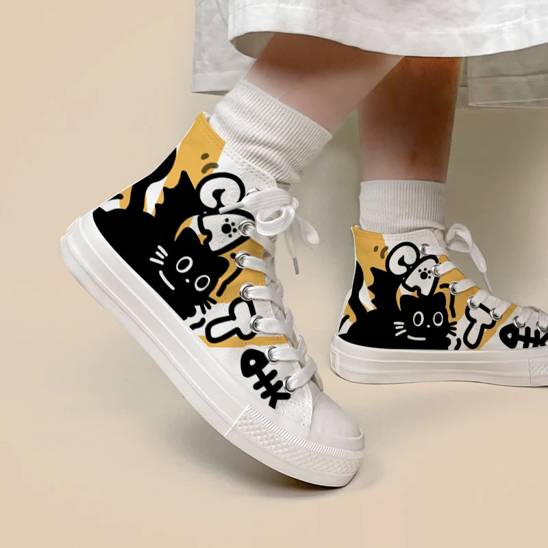 Amy and Michael Anime Cartoon Canvas Shoes Cute Girls Students High Top Casual Athletic Sneakers Female Woman Vulcanize Shoes