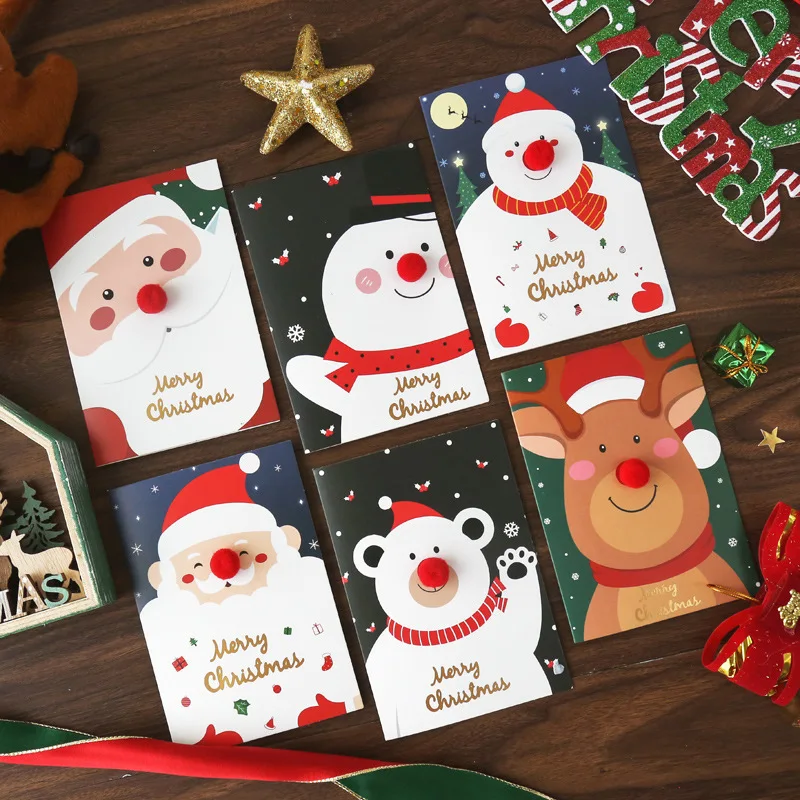 1pc Unique Merry Xmas 3D Cartoon Animal Card Happy New Year Christmas Card Postcard Holiday Children Gift Cards With Envelope