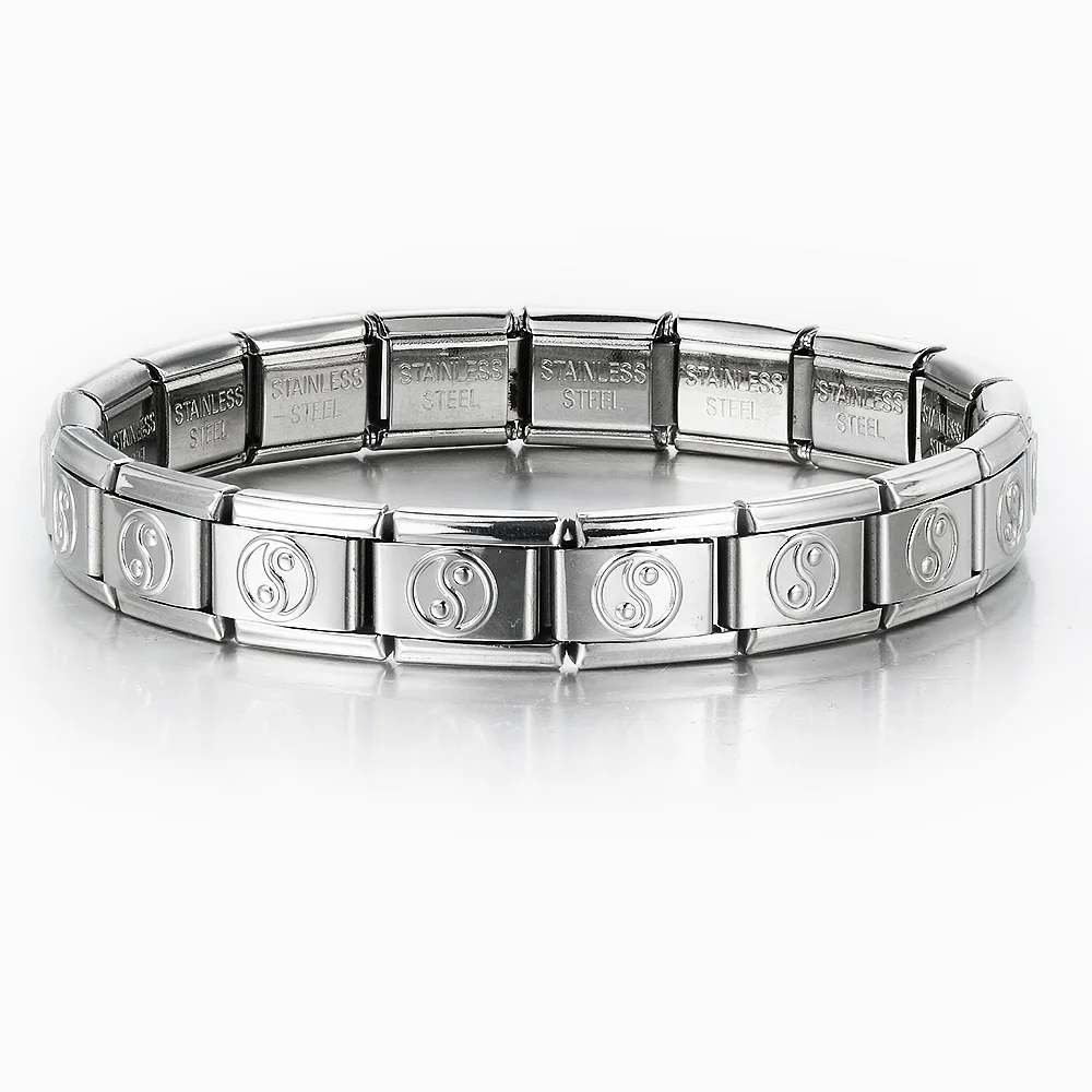 Neue Mode Damen Herren Italienischer Charm Lächelndes Gesicht Sonne Herz Tai Chi Edelstahl Elastisches Armband Trendiger Schmuck – Detail 1