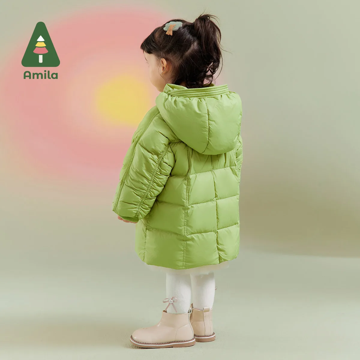 Amila Baby Girl Down Jacket 2024 Winter New Multicolour Hooded Fleecing Cute Extended Version Warm  Baby Clothing