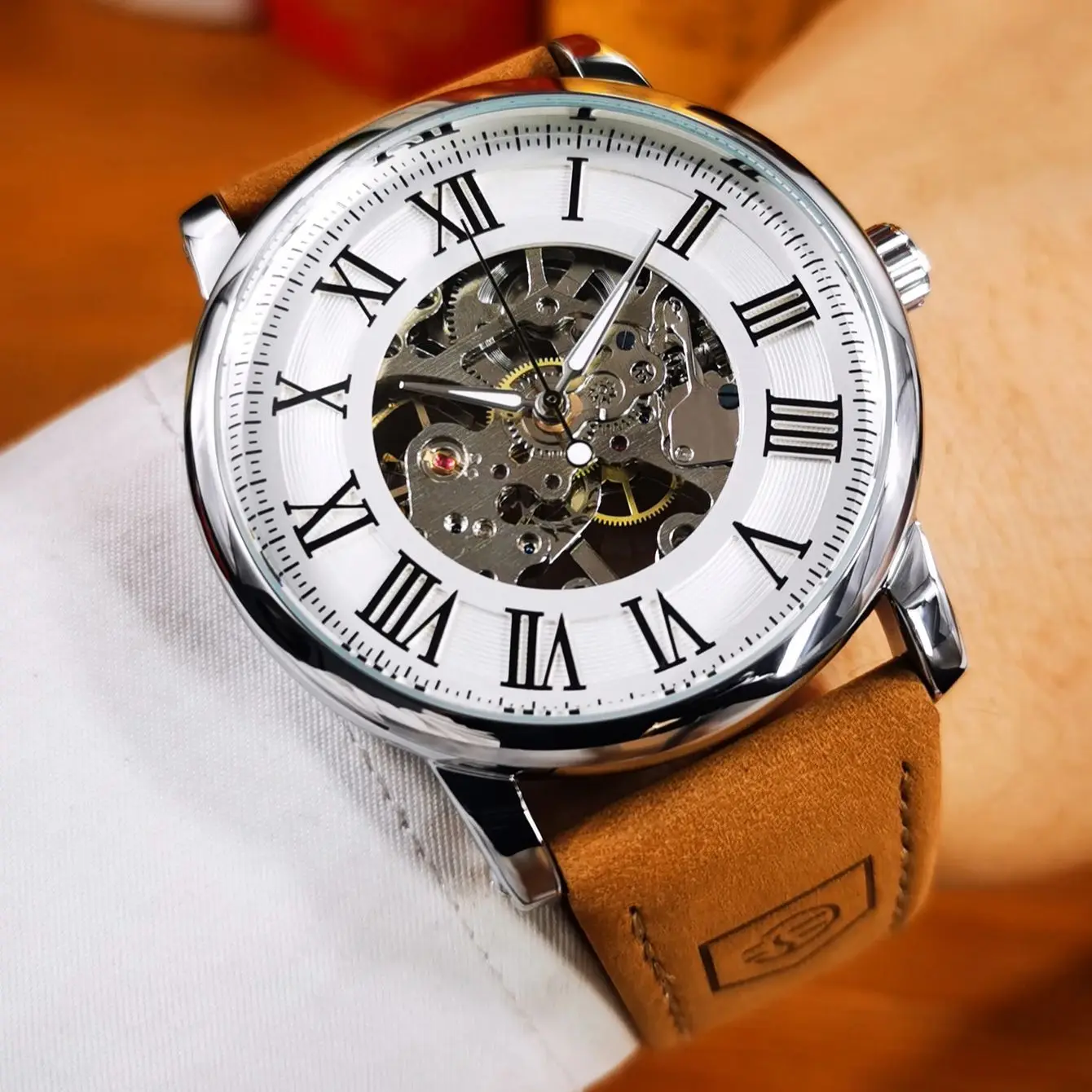 

Forsining Деловые мужские часы Лучший бренд класса люкс Механические часы со скелетом для мужчин Повседневный кожаный ремешок Модные наручные часы