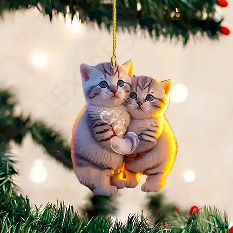 Adorable Acrylic Flat 2D Kitty Car Pendant for Interior Auto Decoration, Rearview Mirrors Ornament