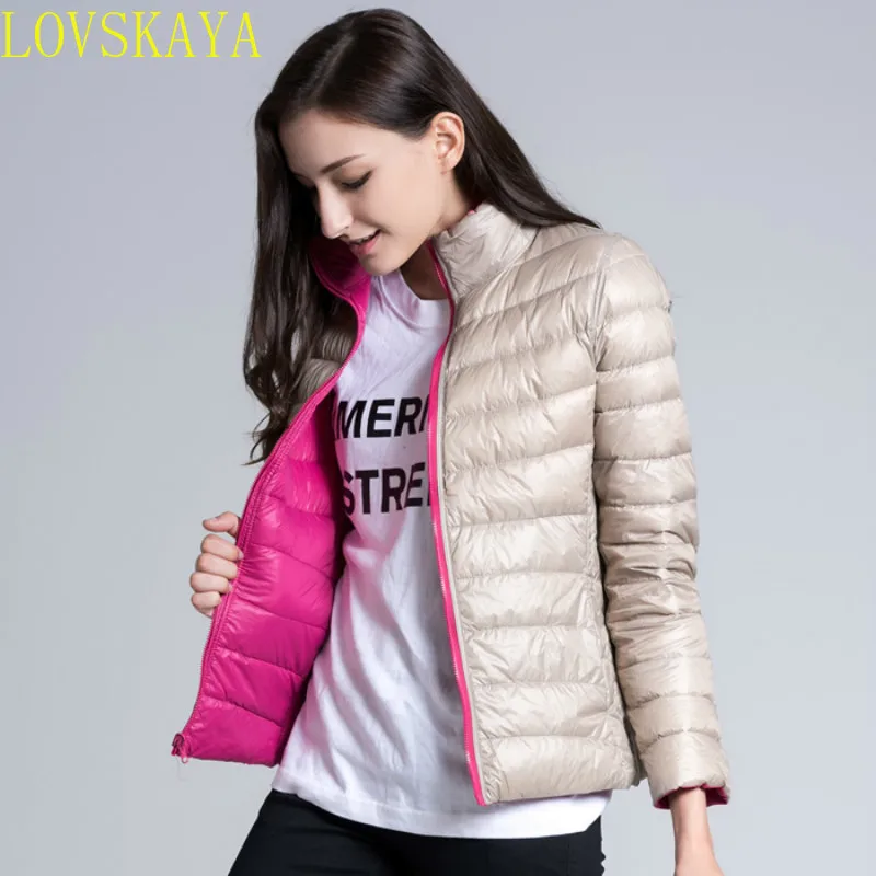 Women's down cotton jacket winter new double-sided short slim fit thin double-sided standing collar down cotton