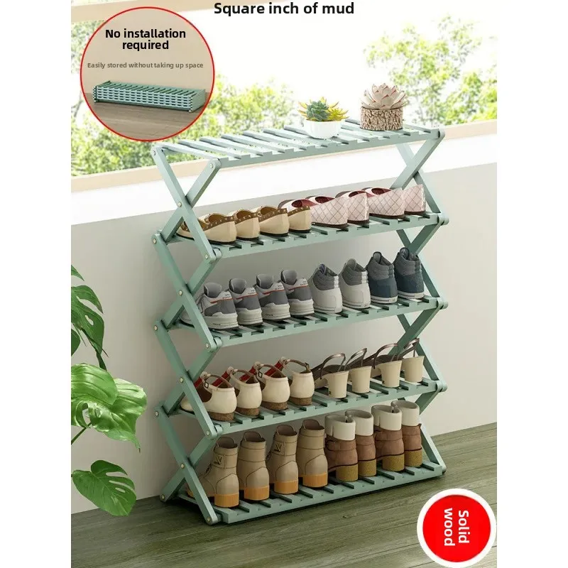 Pure Solid Wood Storage Folding Shoe Rack, Multi-layer Simple Entrance, Rental Room, Family Dormitory, Shoe Cabinet